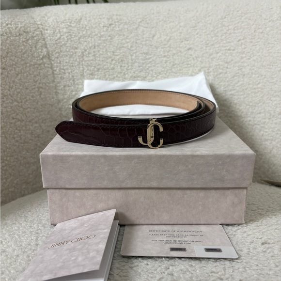 Jimmy Choo Accessories - Jimmy Choo Burgundy Leather JC Logo Belt 95 cm